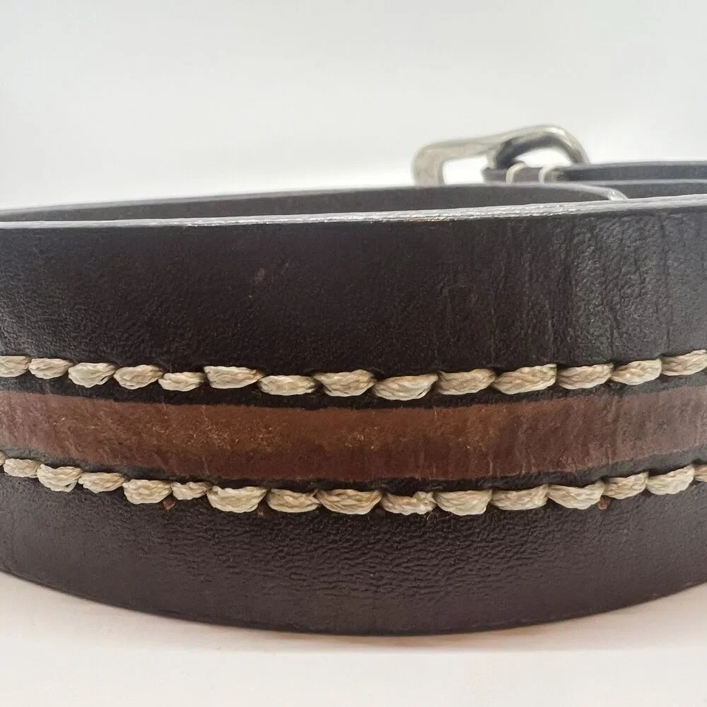 Silver Jeans Brand Belt Women Medium 32 Brown Leather Western Stitching vintage